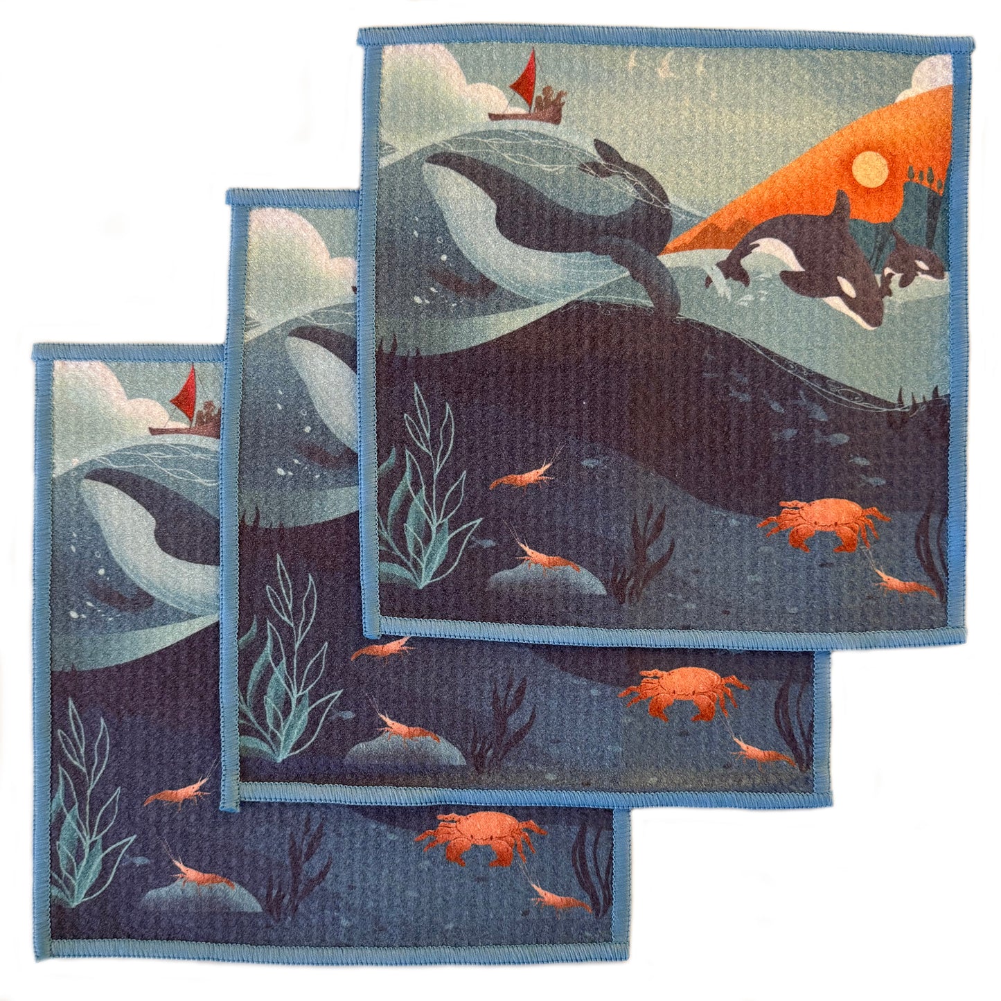 Light weight, quick-drying, and absorbent dish towel. Size: 8” x 8”. Microfiber waffle weave. Compact. Quick-drying. Double sided print. Made from post-consumer recycled materials.