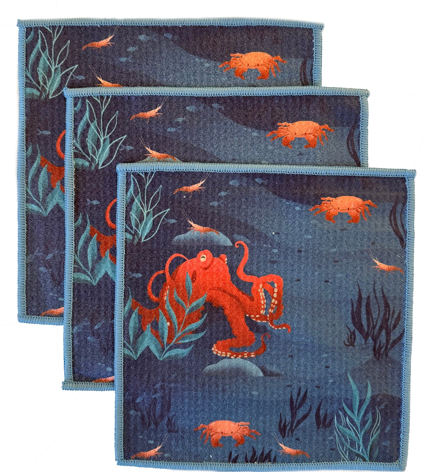 Light weight, quick-drying, and absorbent dish towel. Size: 8” x 8”. Microfiber waffle weave. Compact. Quick-drying. Double sided print. Made from post-consumer recycled materials.